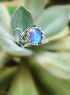 925纯银复古戒指女大蓝闪蝴蝶