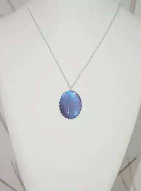 大蓝闪蝶标本正圆吊坠项链
