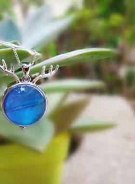 纯银锁骨蓝闪蝴蝶翅膀原创吊坠