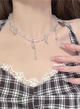 白水晶项链透明水晶串珠流苏小众ins颈链锁骨链个性原创冷淡风女