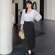 Versatile mid-length skirt, high-waisted A-line commuter skirt