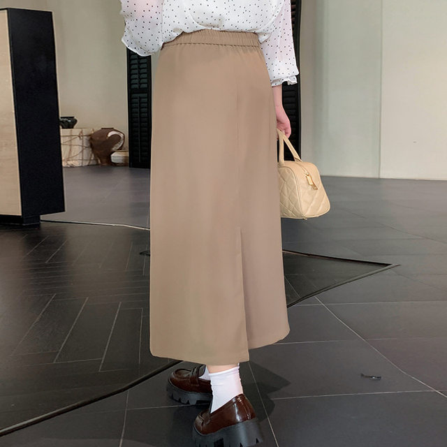 Versatile mid-length skirt, high-waisted A-line commuter skirt