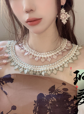 手工 梭编 编织蕾丝项链耳环套装《材料包》重工小众设计感小红书