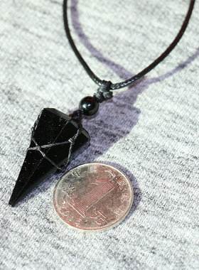 原创天然黑曜石水晶灵摆吊坠项链
