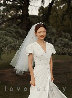 头纱领证登记高级感轻婚纱