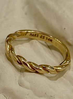 自制mars25韩国小众设计手工复古做旧925纯银镀18k金麻花戒指叠戴