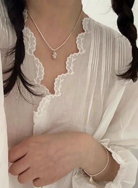 原创设计进口泰银花蕊吊坠锁骨链