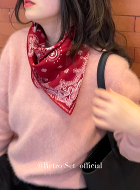 春秋复古女真丝羊毛丝巾围巾