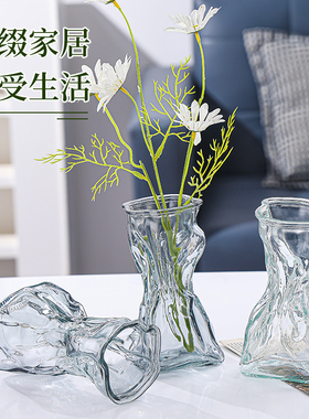 玻璃花瓶摆件客厅插花ins风不规则透明水养玫瑰百合鲜花干花花器