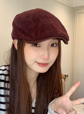 新款秋冬麂皮绒复古简约前进帽女