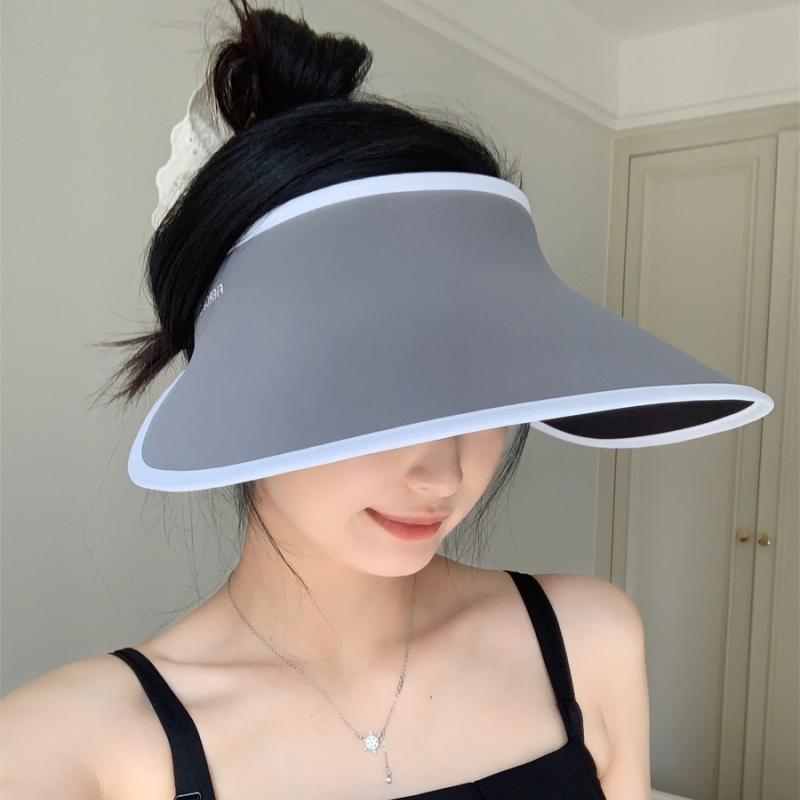 一秒入夏~冰丝一体无痕大檐空顶遮阳帽女新款黑胶防紫外线防晒帽 - 图1