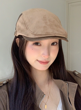 新款麂皮绒港风气质复古前进帽女
