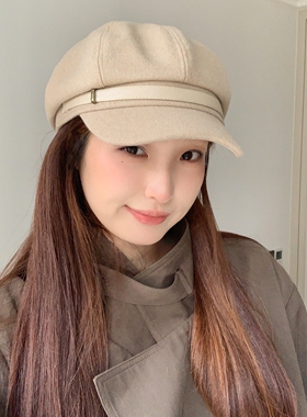 韩系秋冬新款毛呢气质八角帽女