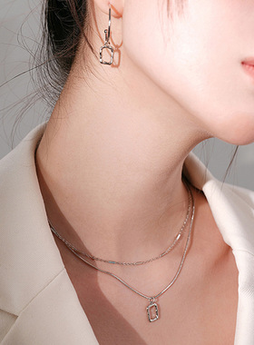 亚马逊跨境专供项链爆款高级mini艺术框双层百搭锁骨链配饰毛衣链