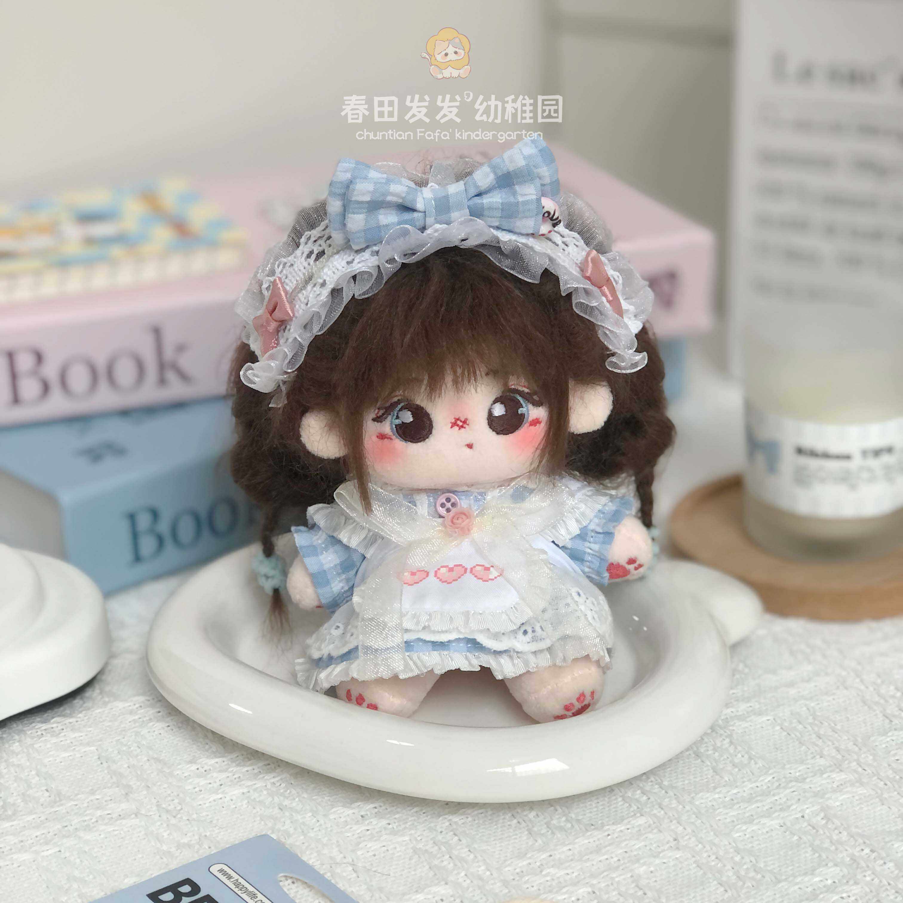 娃衣10cm棉花娃娃公仔蓝色格子发带裙子围裙三件套公主裙替换衣服,淘宝优惠券,粉丝福利购,淘宝优惠卷