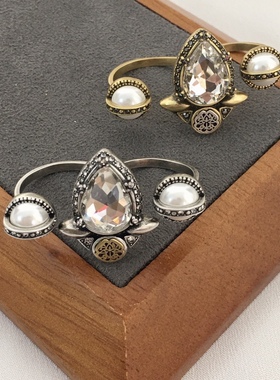 vintage麦家亮钻异形戒指珍珠