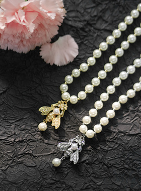 中古项链满钻蜜蜂珍珠耳环