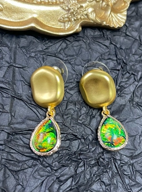 幻彩贝壳中古水滴耳环vintage