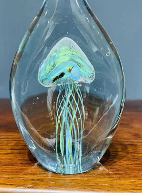 淄博琉璃孤品大水滴夜光水母摆件装饰品