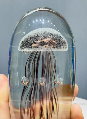 淄博琉璃大水母摆件装饰品夜光深咖色带金