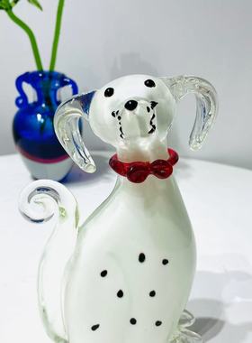 淄博琉璃老货小白狗摆件装饰品礼品单轻奢装饰
