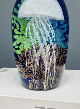 淄博琉璃大号夜光水母摆件带背景