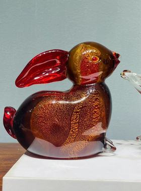 批发淄博琉璃琥珀金兔子摆件装饰品