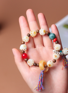 色达五明学院白玉念珠猫爪形菩提手串彩色结缘非出家人手链炭烧色