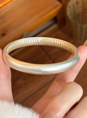 金町国风心经般若纯银手镯女款古法描金吉言金国风999足银镯子