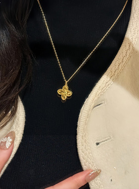 金町超闪碎冰冰四叶草项链女款纯银新中式轻奢小众高级感锁骨链