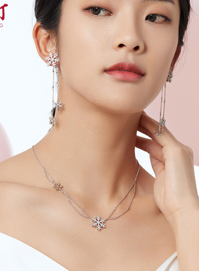 金町安又琪同款雪花项链女纯银双层叠戴毛衣链秋冬高级感2025新款