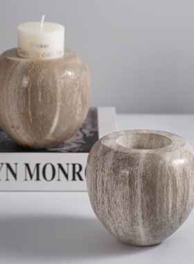 欧式木化石烛台复古饰品家居装饰品摆件 样板房烛光晚餐拍照道具