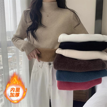 Big Code Womens Dress Pure Color Long Sleeves Stitch Cardiovert Winter Half High Collar Plus Suede Undershirt Fat Mm slim fit sweater