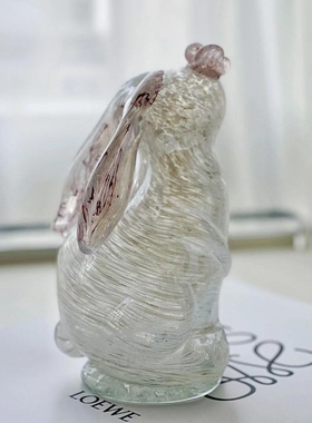 外贸出口尾单中古手工琉璃兔子摆件台面样板间艺术感软装卡通风格