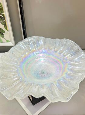 白色珠光高级感琉璃高档花瓶玻璃果盘插花客厅餐桌酒店样板房装饰