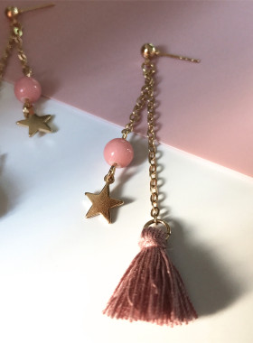 925银流苏长款超仙少女粉耳坠