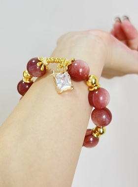 粉锂云母卡14手串女款单圈简约风格饰品礼物送女友闺蜜