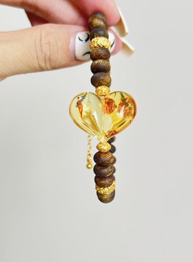 沉香搭配琥珀爱心单圈直播间可定制设计款