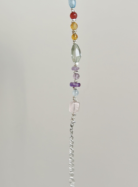 【彩虹手链】合金配件天然紫水黄水海蓝宝粉晶绿水晶随行手链