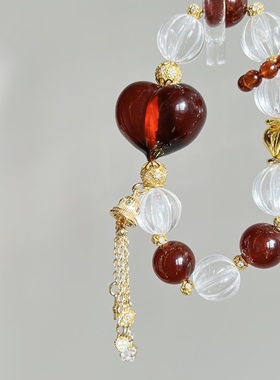 天然白水晶血珀屁桃手链女款单圈时尚百搭饰品礼物送女友闺蜜