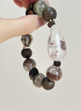 天然四季幽灵水晶沉香手链女款单圈简约风格饰品礼物送女友闺蜜