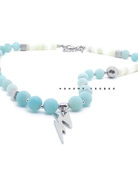 正确版潮玩人类在哪里碧绿天然石闪电项链个性嘻哈说唱男女朱正廷