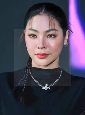 faye同款项链满钻土星磁吸项链粗链条古巴链朋克锁骨链颈链