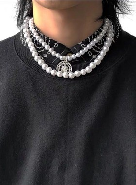 国潮现货男女潮牌说唱珍珠项链