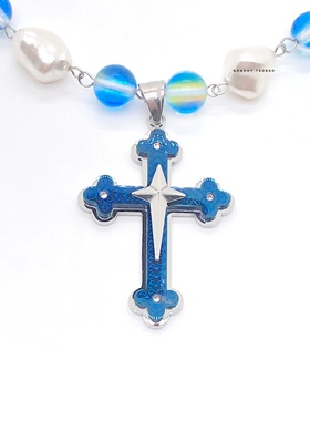 正品十字架吊坠嘻哈珍珠复古项链
