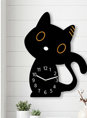 创意可爱大眼小黑猫亚克力静音钟