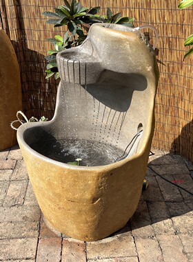天然原石小巧一体流水摆件石缸景