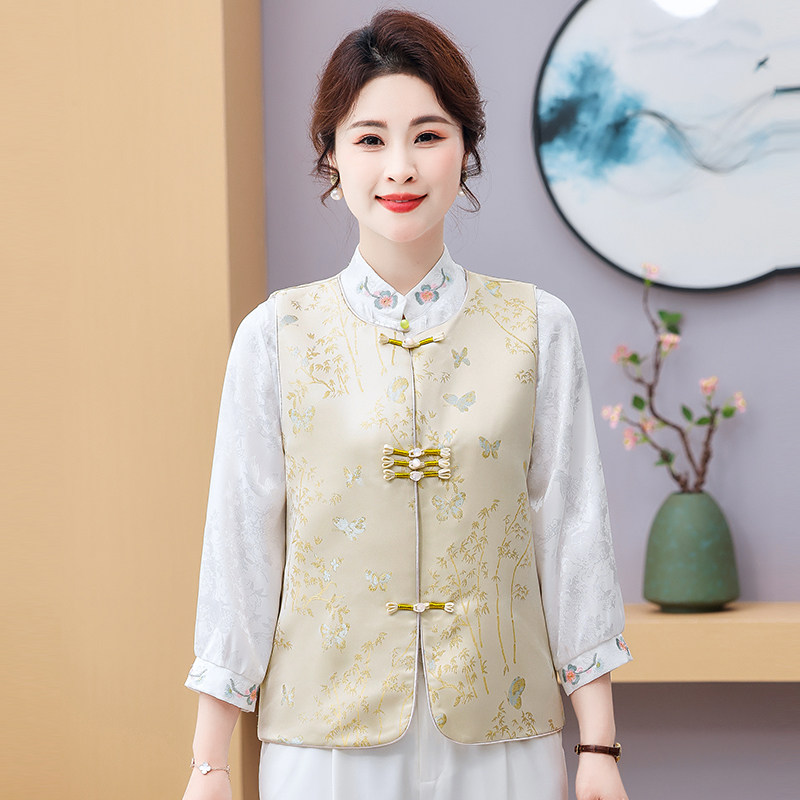 新中式国风马夹外套2025新款缎面盘扣妈妈唐装马甲背心外穿显年轻,淘宝优惠券,粉丝福利购,淘宝优惠卷