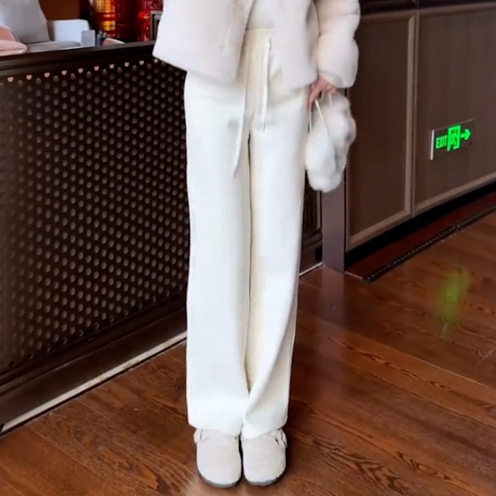 2025年冬季新款窄版气质简约休闲裤女弹力舒适松紧腰直筒运动裤 - 图1