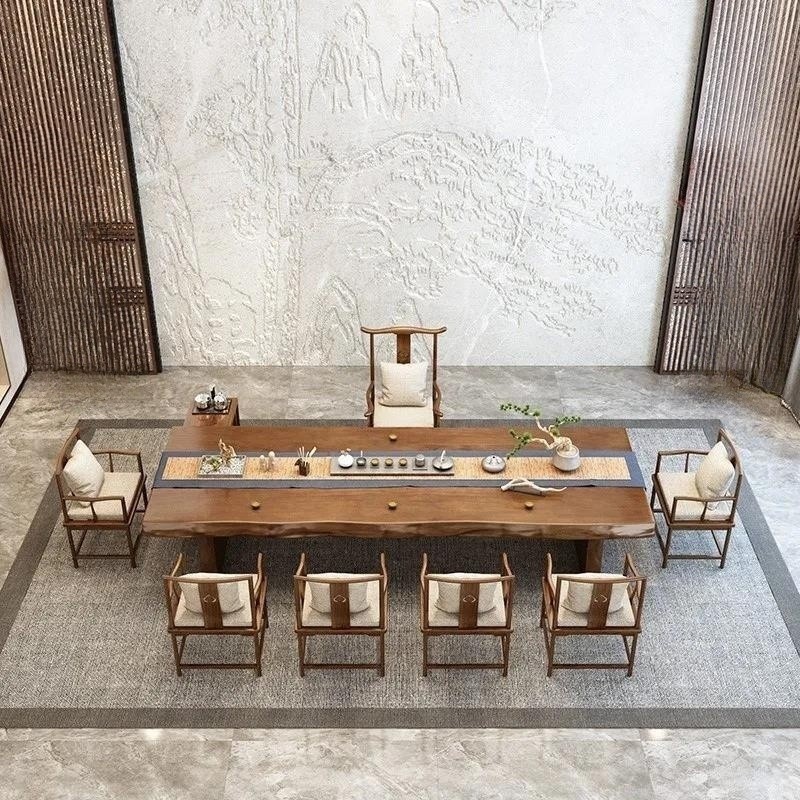 现代简约实木茶桌椅组合办公泡茶台新中式大板接待长条形整套茶桌,淘宝优惠券,粉丝福利购,淘宝优惠卷